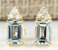 2 CT Emerald Cut Aquamarine 14k Yellow Gold Over Solitaire Diamond Stud Earrings - atjewels.in