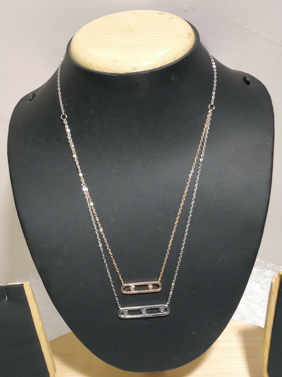 Round Cut Diamond 14k Two Tone Gold Over Horizontal Bar Pendant 16" W/Chain - atjewels.in