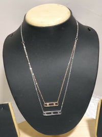 Round Cut Diamond 14k Two Tone Gold Over Horizontal Bar Pendant 16" W/Chain - atjewels.in