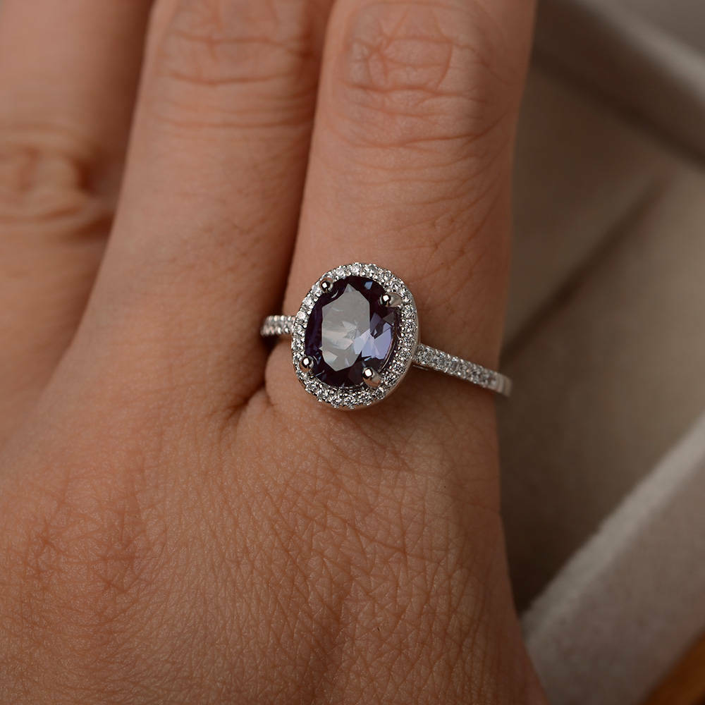 2CT Oval Cut Alexandrite Engagement Diamond 14k White Gold Over Anniversary Ring - atjewels.in