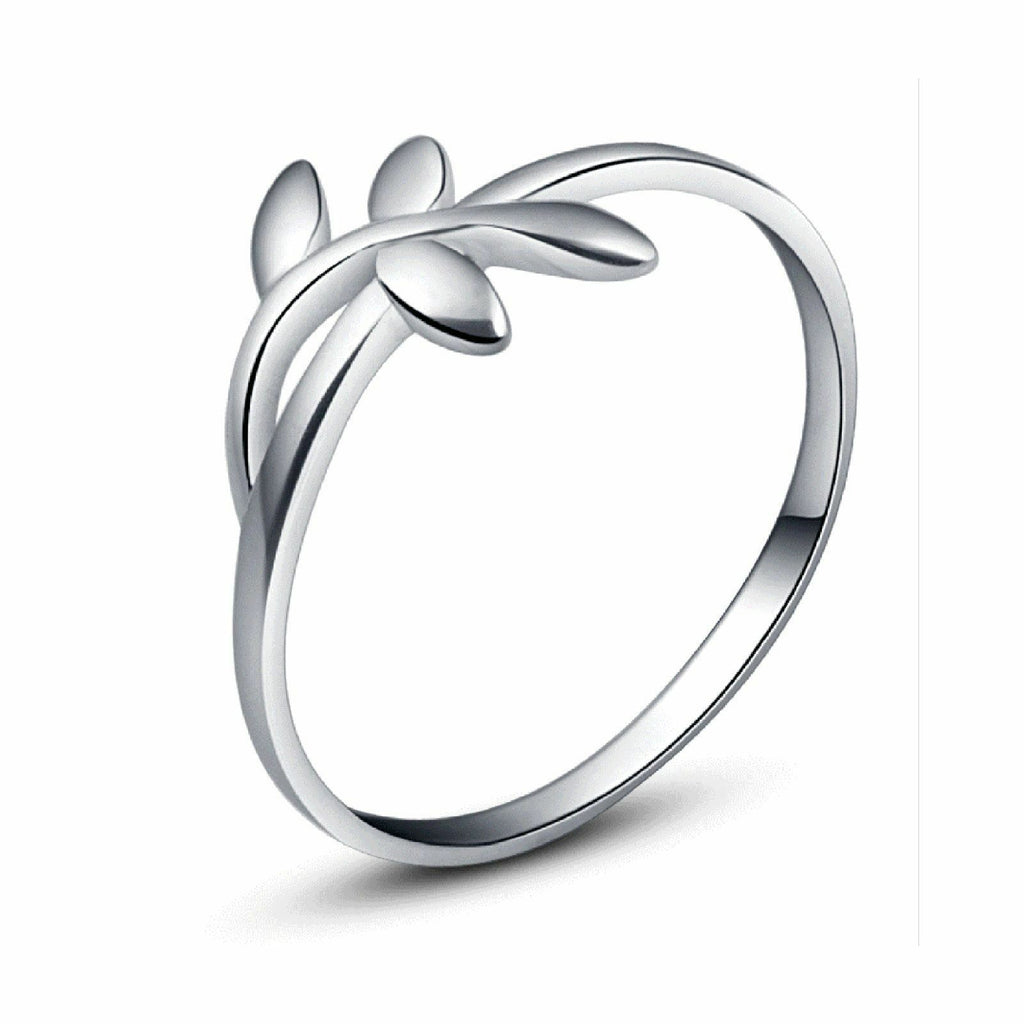Leaf Band Ring 14K White Gold Over .925 Sterling Silver - atjewels.in