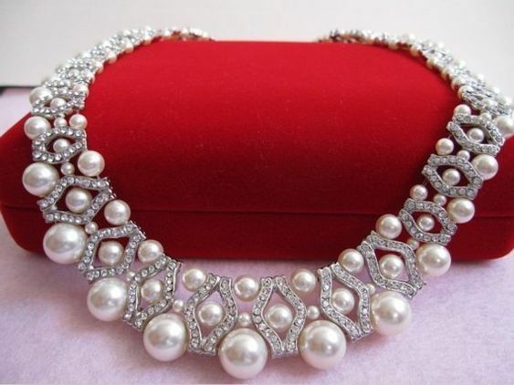 14k Solid White Gold Over Round Cut Pearl & Diamond Choker Wedding 16" Necklace - atjewels.in