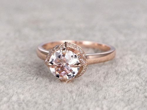 1.20 CT Round Cut Morganite Engagement Diamond Wedding Ring 14k Rose Gold Over - atjewels.in