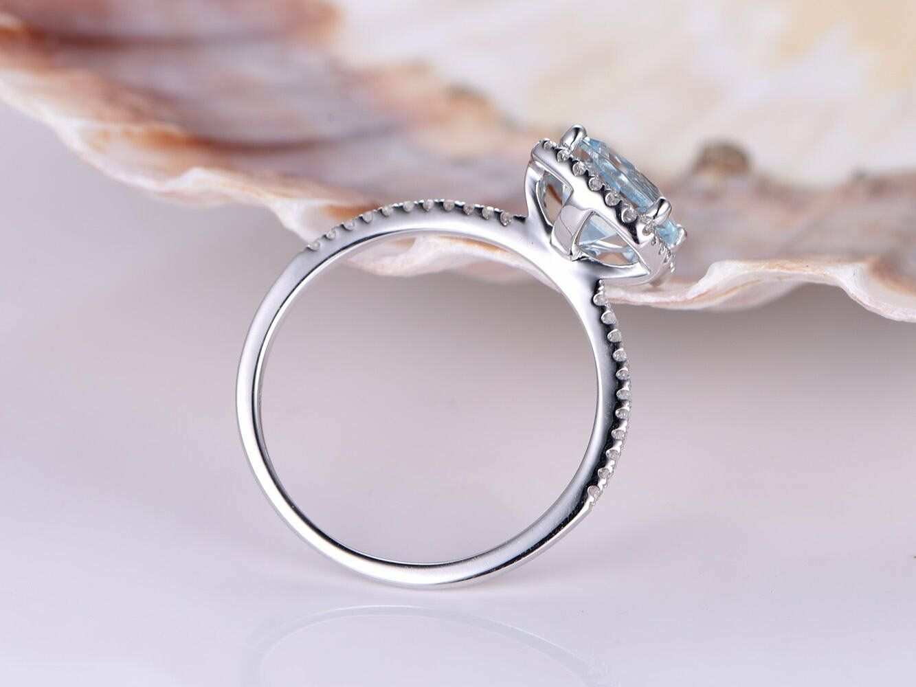 2 CT Cushion Cut Aquamarine 14k White Gold Over Diamond Halo Wedding Bridal Ring - atjewels.in