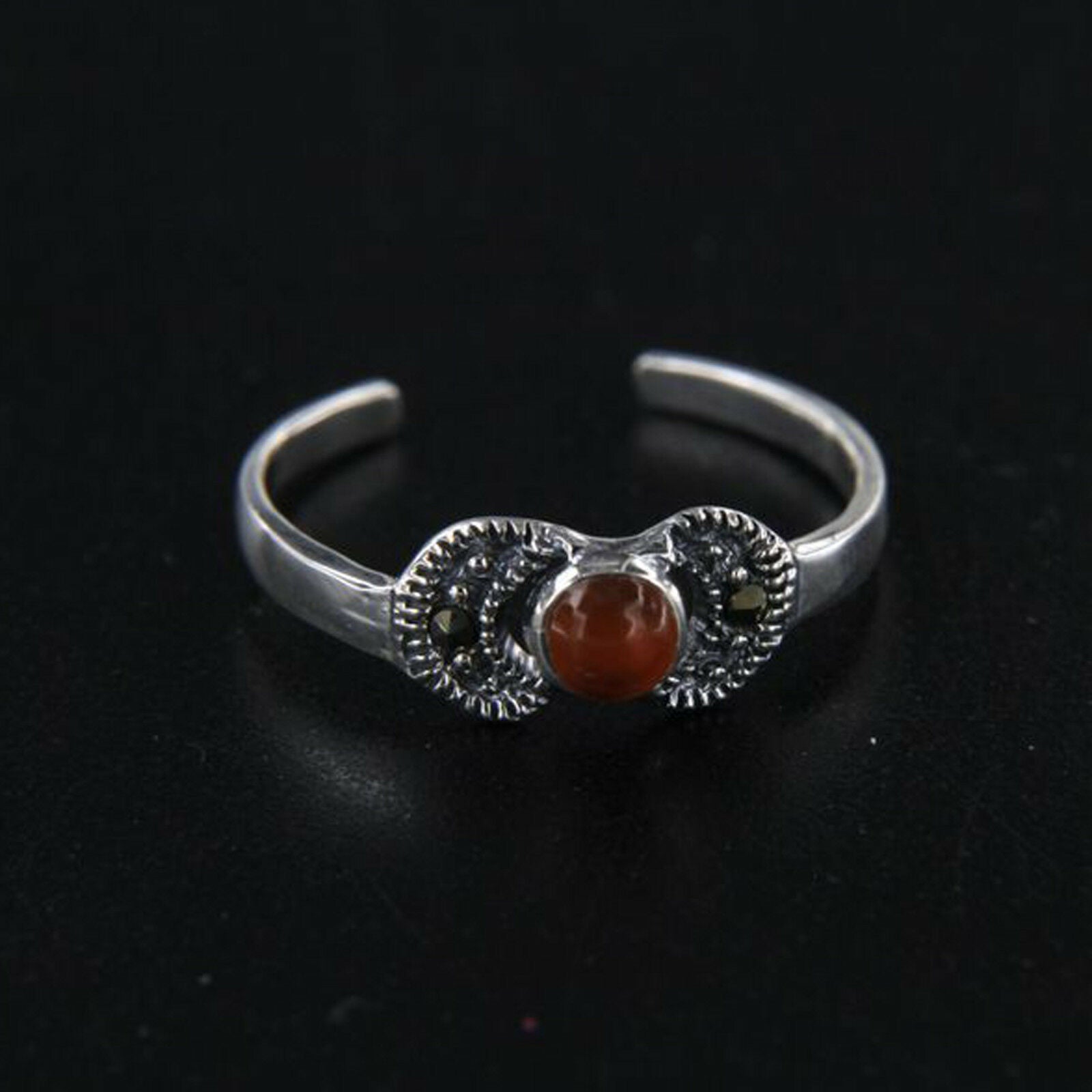 14k White Gold Over Round Cut Red Onyx Adjustable Midi Toe Ring Women's Jewelry - atjewels.in