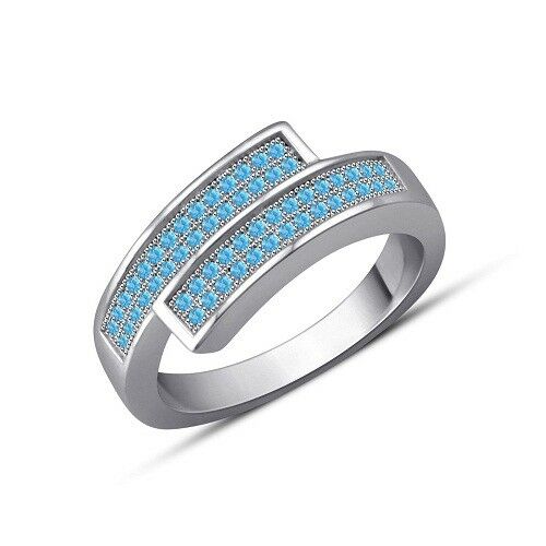 1 Ct Round Cut Aquamarine Stylish Wedding Bypass Band Ring 14k White Gold Over - atjewels.in