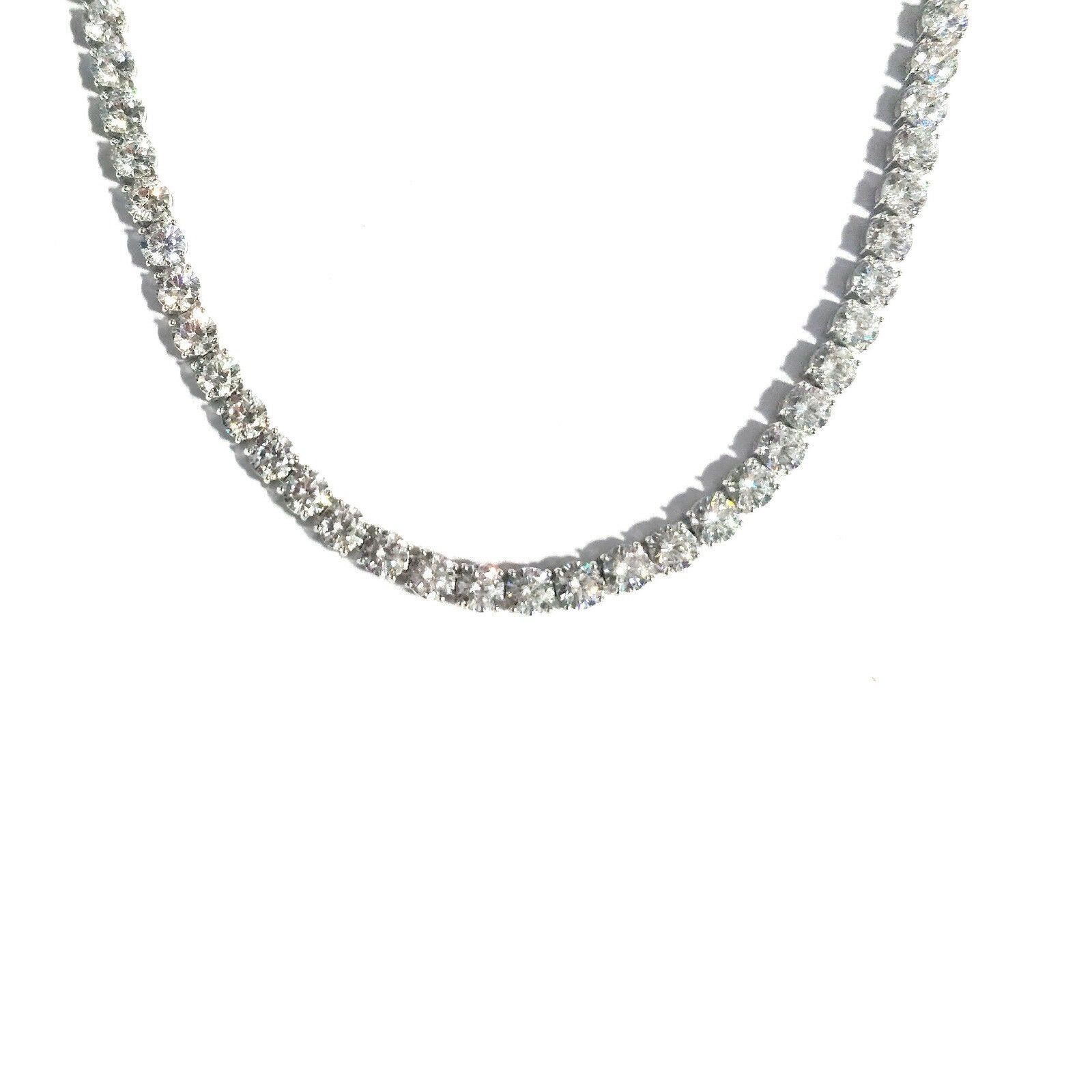14k Solid White Gold Over 45 CT Round Cut D/VVS1 Diamond Tennis 16" Necklace - atjewels.in