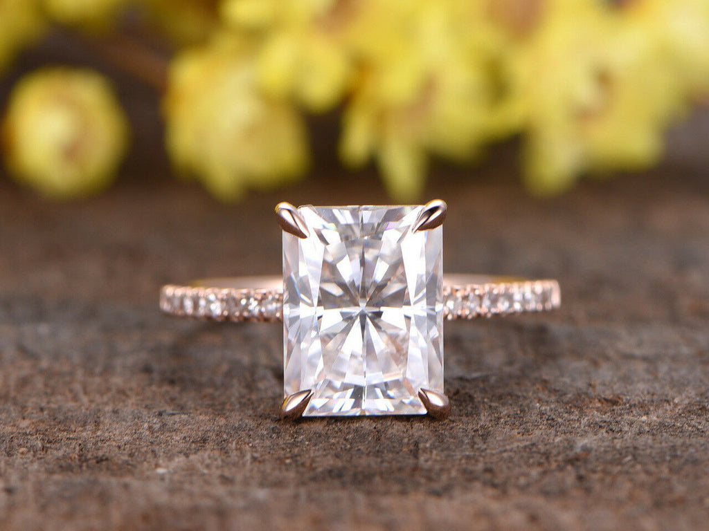 1.5 Ct Emeral Cut 14k Rose Gold FN Monzonite Diamond Solitaire Engagement Ring - atjewels.in