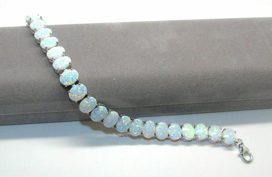 20 CT Oval Cut White Fire Opal 14k White Gold Over Adjutable Tennis 7" Bracelet - atjewels.in