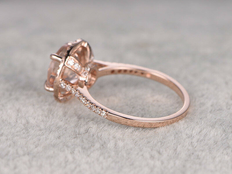 14k Rose  Gold Over 1 Ct Round Cut Pink Morganite & Diamond Halo Engagement Ring - atjewels.in