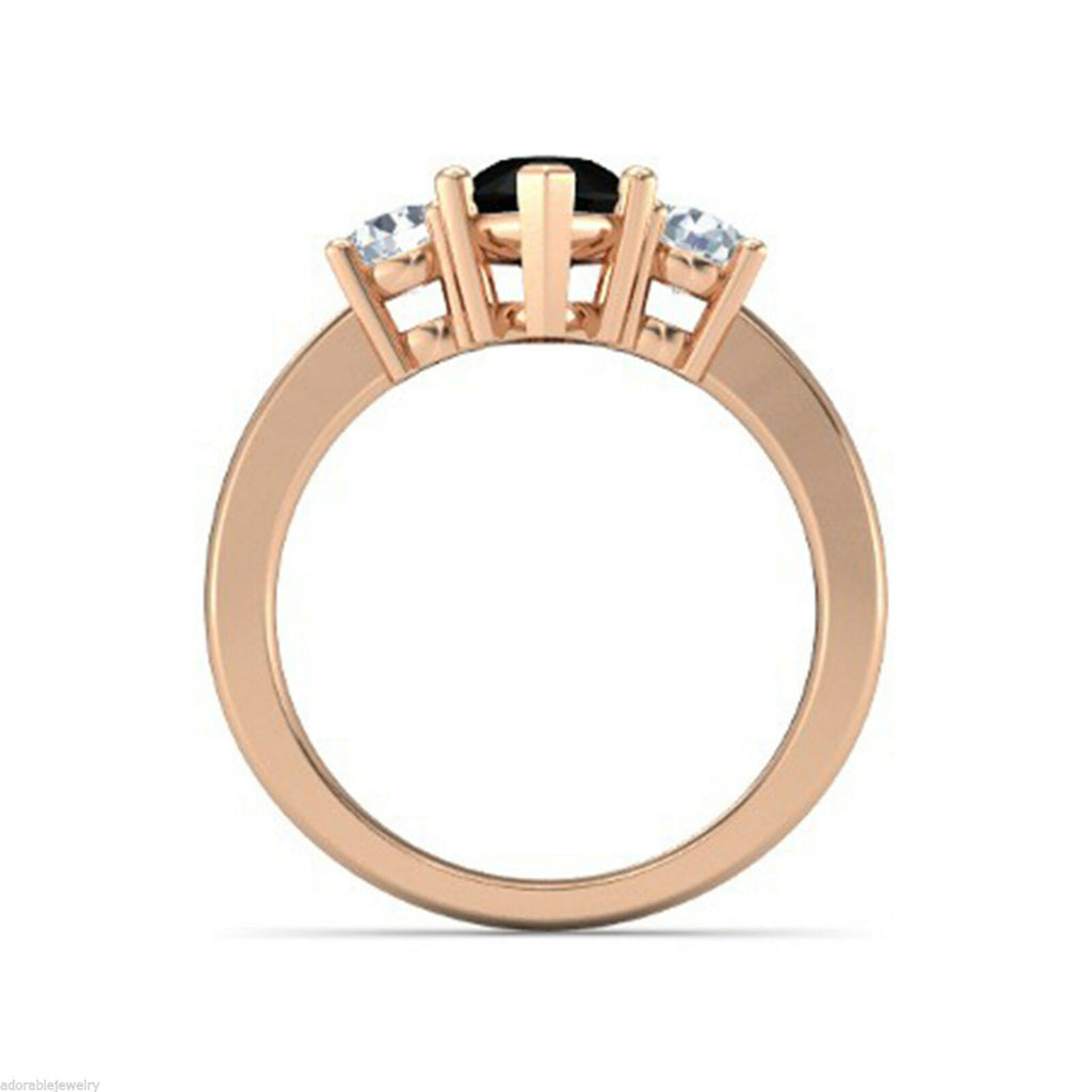 14k Rose Gold Over 1CT Marquise Cut Diamond Three Stone Wedding Anniversary Ring - atjewels.in