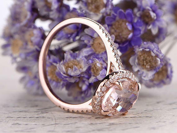 Solid 14k Rose Gold Over Oval Cut Pink Morganite Engagement Diamond Wedding Ring - atjewels.in