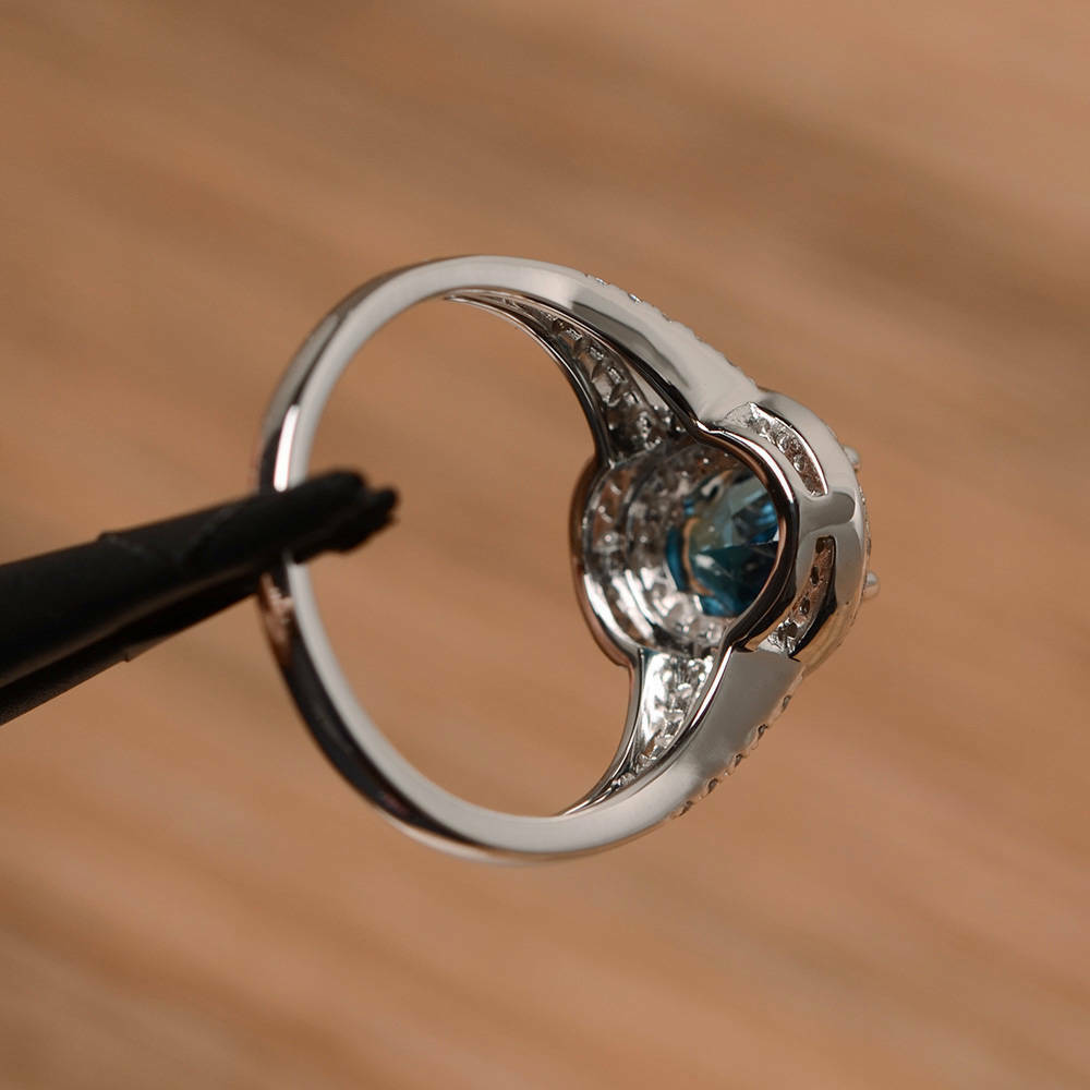 14k White Gold Over Oval Cut London Blue Topaz Split Shank Diamond Wedding Ring - atjewels.in