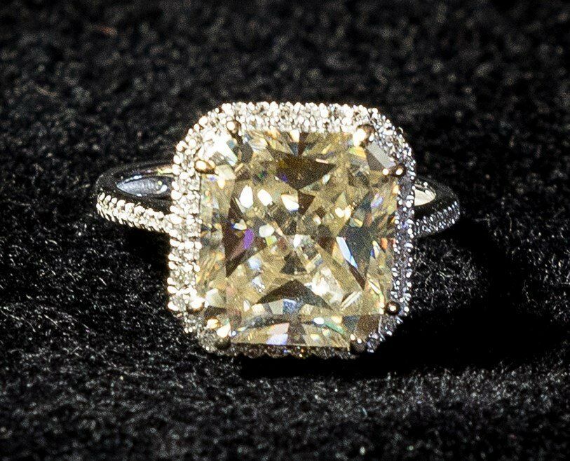 14k Solid White Gold Over 3CT Radiant Cut Champagne Diamond Halo Engagement Ring - atjewels.in
