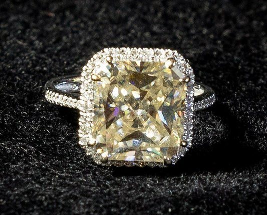 14k Solid White Gold Over 3CT Radiant Cut Champagne Diamond Halo Engagement Ring - atjewels.in