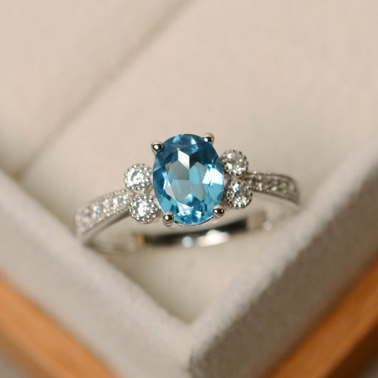 1 CT Oval Swiss Blue Topaz 14k White Gold Over Diamond Engagement Solitaire Ring - atjewels.in