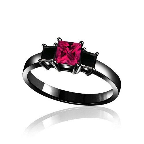 1/2Ct Princess Cut Pink Sapphire 925 Sterling Silver Three Stone