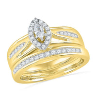 14K Yellow Gold Over Round Cut Marquise & Round Cut Diamond Halo Bridal Ring Set - atjewels.in