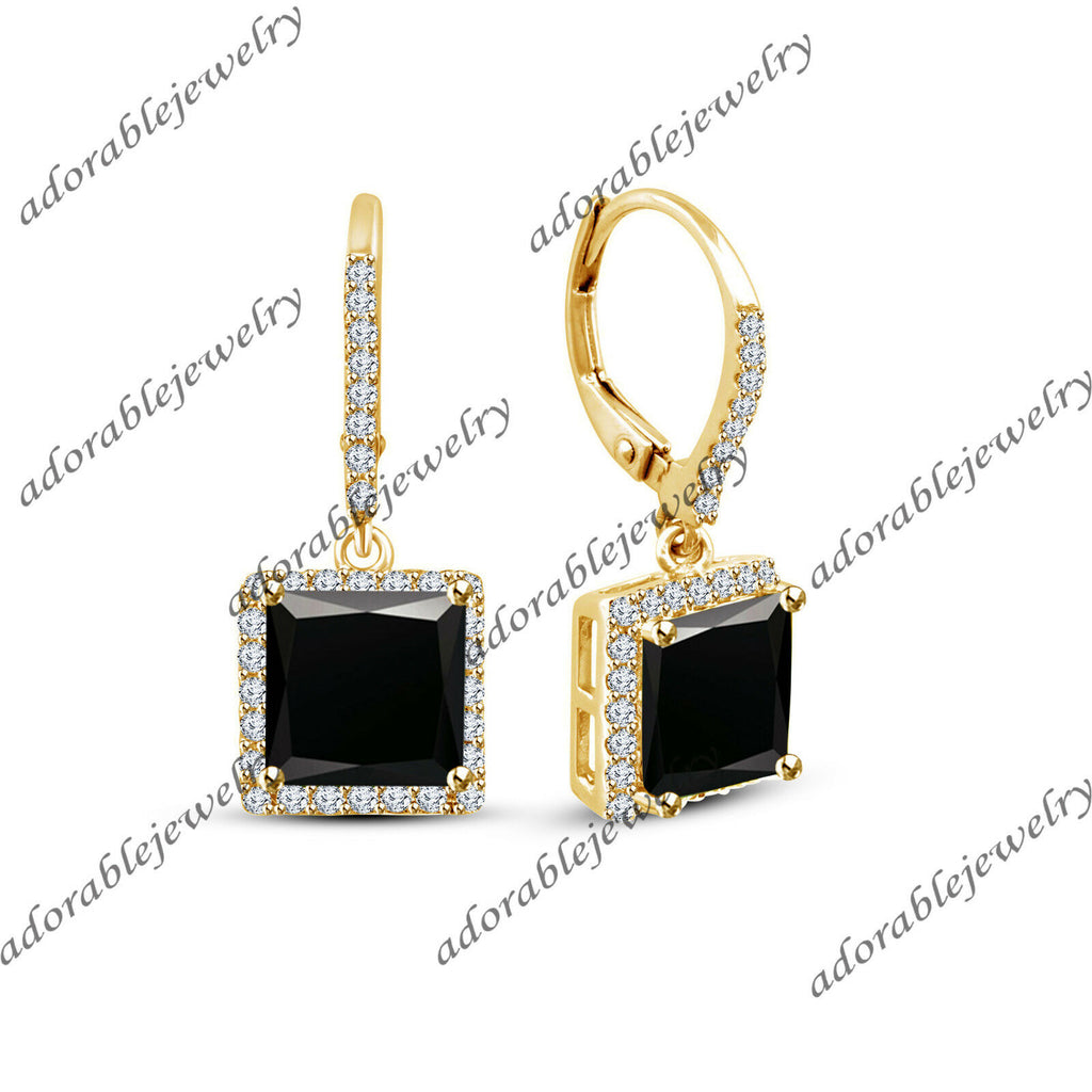Princess Cut Diamond 14k Yellow Gold Over Drop Dangle Leverback Wedding Earrings - atjewels.in