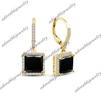 Princess Cut Diamond 14k Yellow Gold Over Drop Dangle Leverback Wedding Earrings - atjewels.in