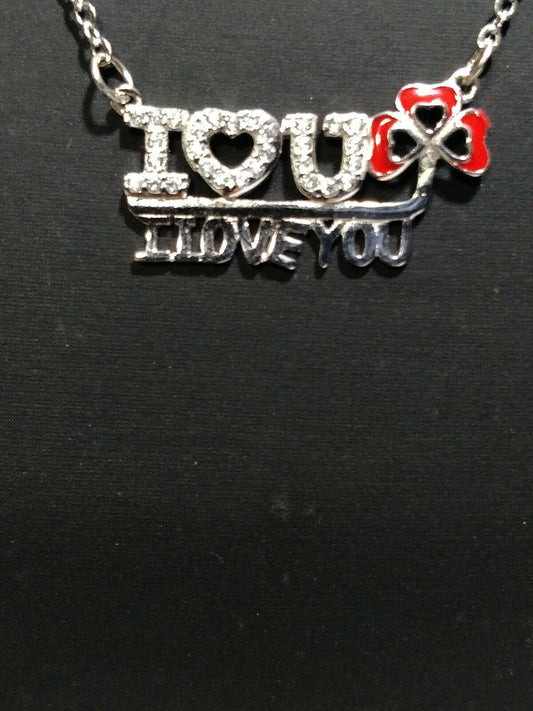 14k White Gold Over Round Cut Diamond I LOVE U Pendant 16" Chain For Women's - atjewels.in