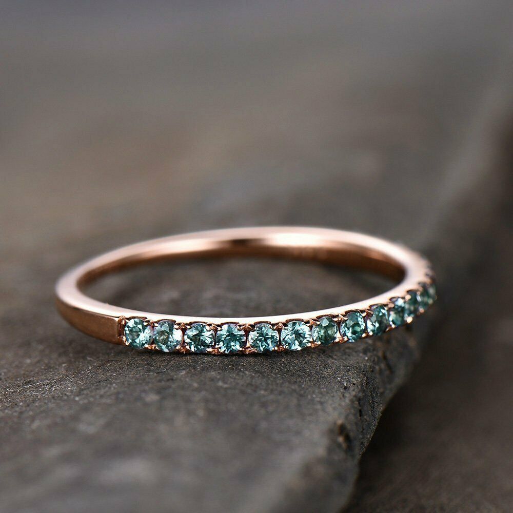 1/2CT Round Cut Green Emerald 14k Rose Gold Over Half Eternity Wedding Band Ring - atjewels.in