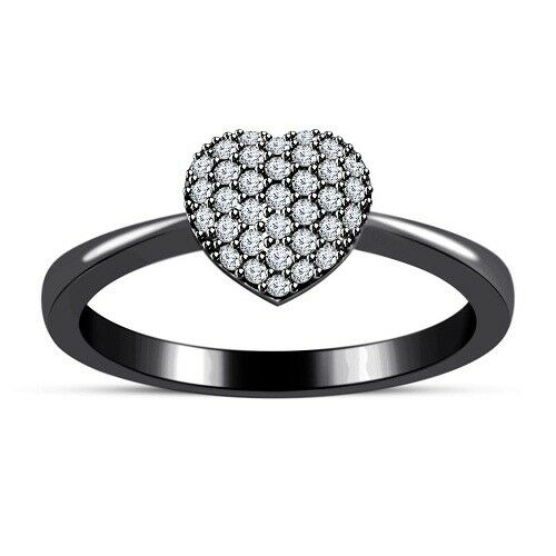 1/2 CT Round Cut Diamond Black Gold Finish Cluster Love Heart Women's Ring - atjewels.in