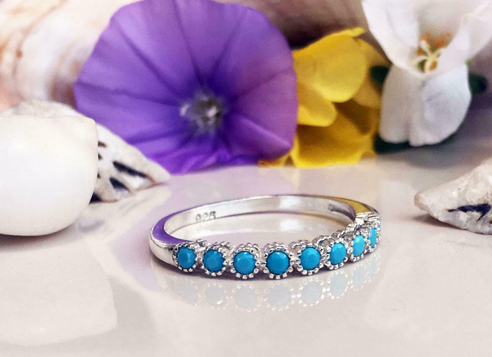 1/2 CT Round Cut Turquoise 14k White Gold Over Half Eternity Wedding Band Ring - atjewels.in