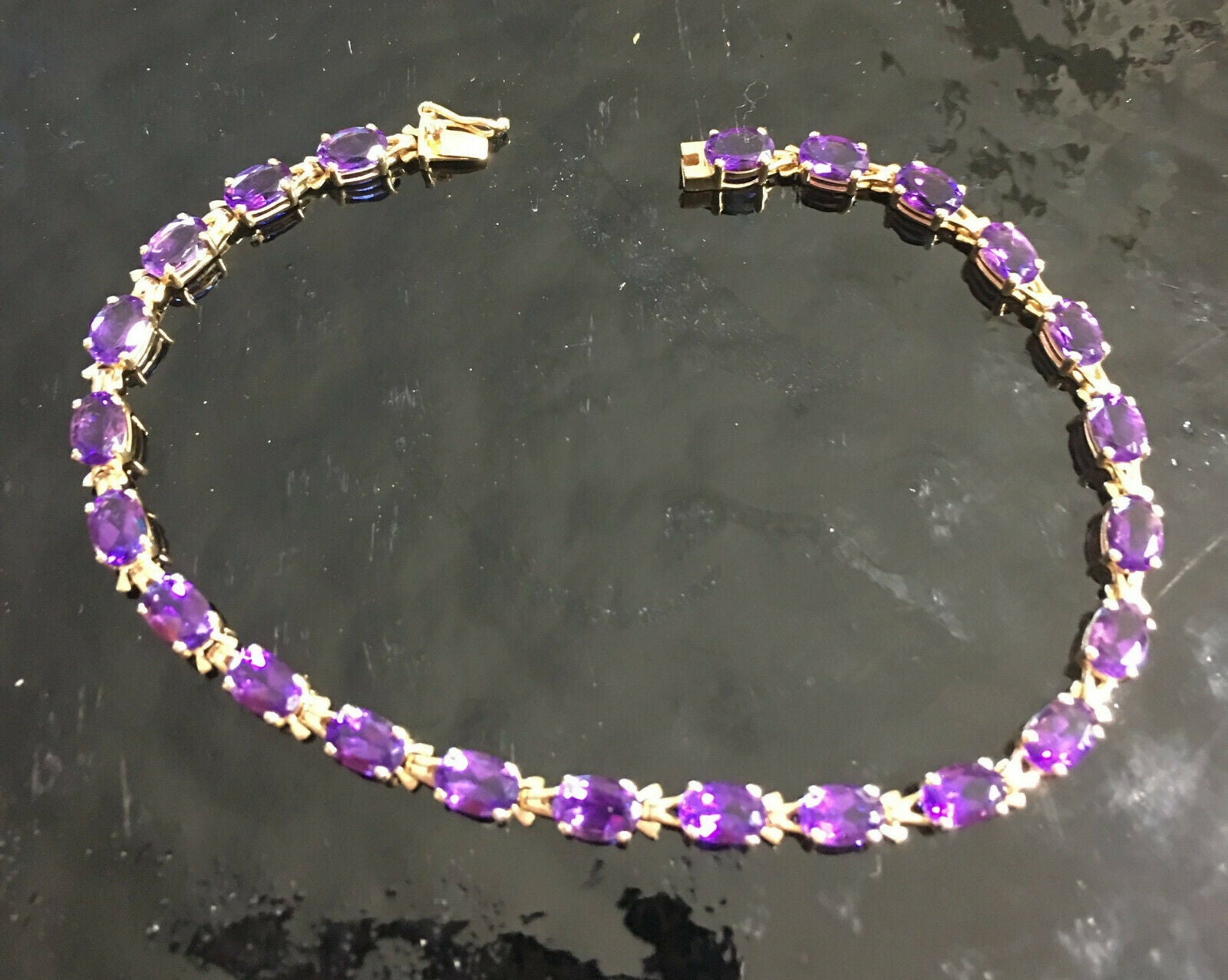 12 CT Oval Cut Amethyst 14k Yellow Gold Over Wedding Women's Link 8" Bracelet - atjewels.in