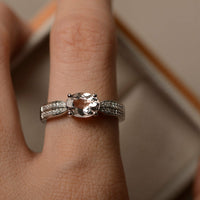 2 CT Oval Cut Morganite 14k White Gold Over Solitaire With Accents Diamond Ring - atjewels.in