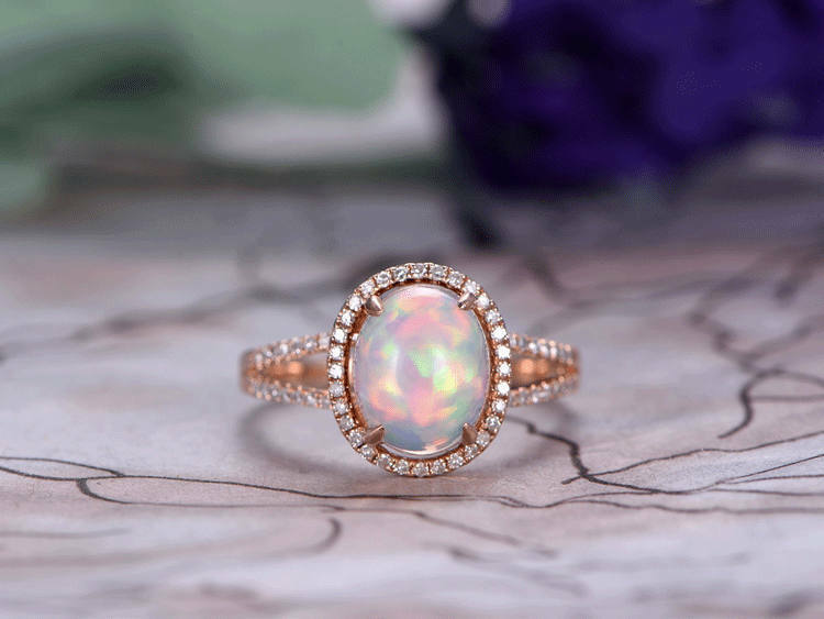 1 CT Oval Cut Opal Diamond 14k Rose Gold Over Split Shank Engagement Womens Ring - atjewels.in