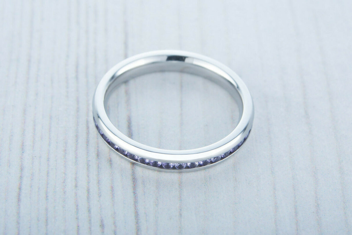 1/2CT Bezel Set Round Cut Amethyst 14k White Gold Over Eternity Anniversary Ring - atjewels.in