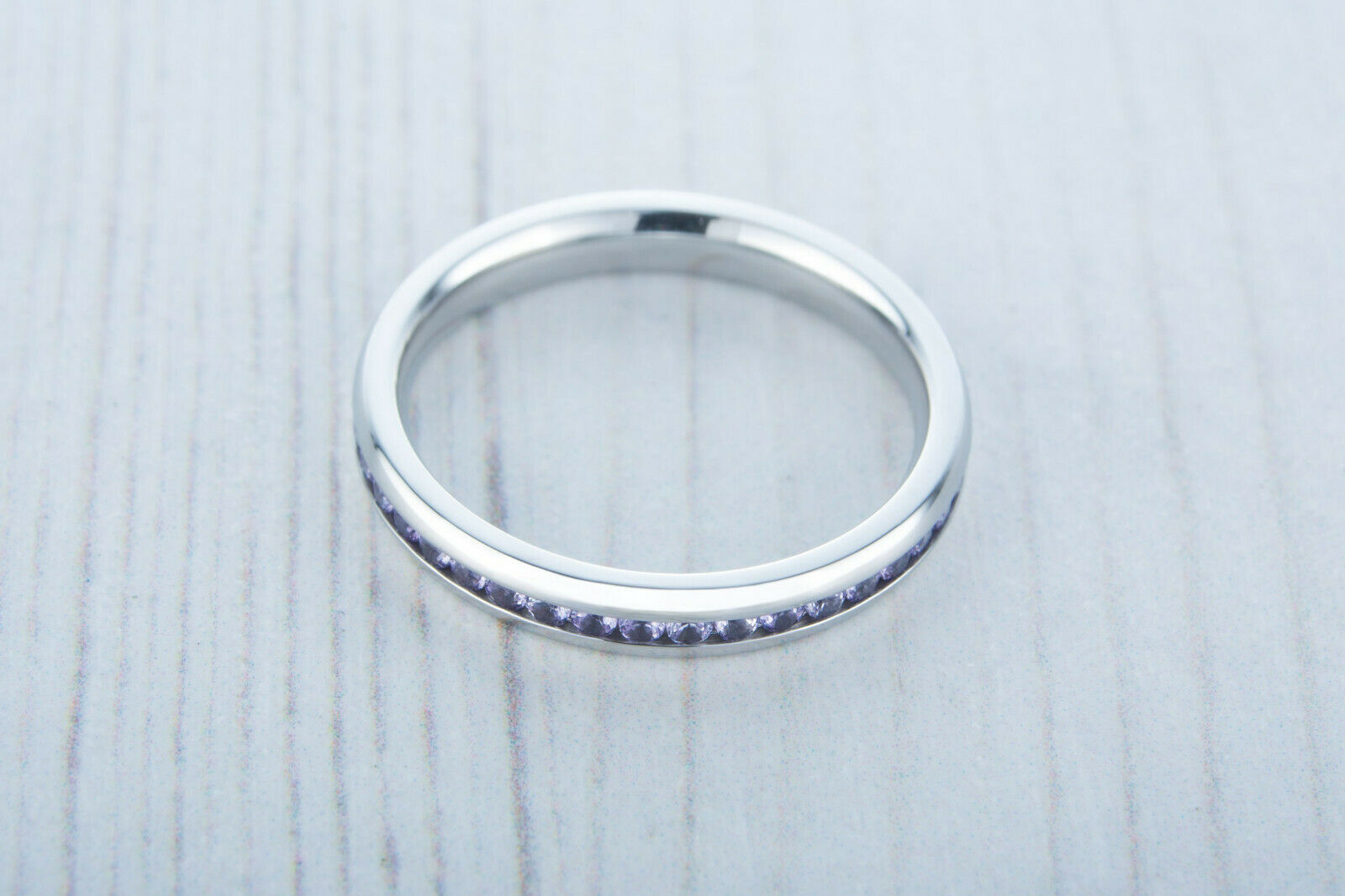 1/2CT Bezel Set Round Cut Amethyst 14k White Gold Over Eternity Anniversary Ring - atjewels.in