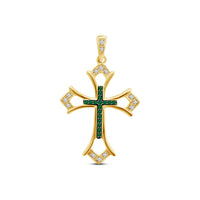 14k Yellow Gold Over 925 Sterling Round Green Emerald & White CZ Cross Pendant - atjewels.in