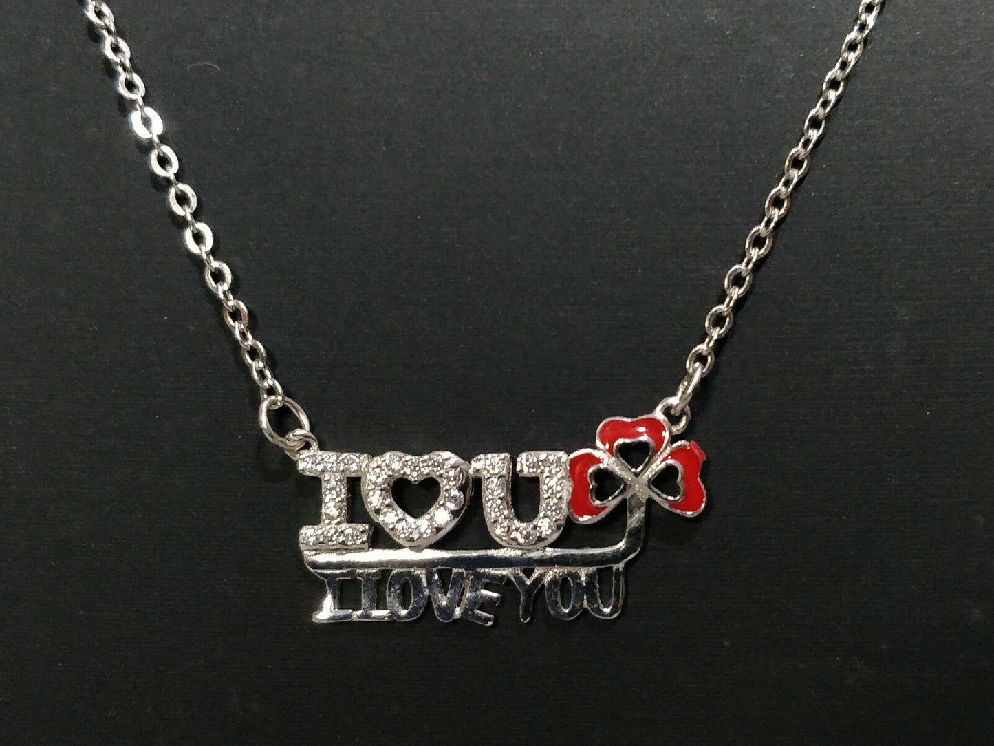 14k White Gold Over Round Cut Diamond I LOVE U Pendant 16" Chain For Women's - atjewels.in