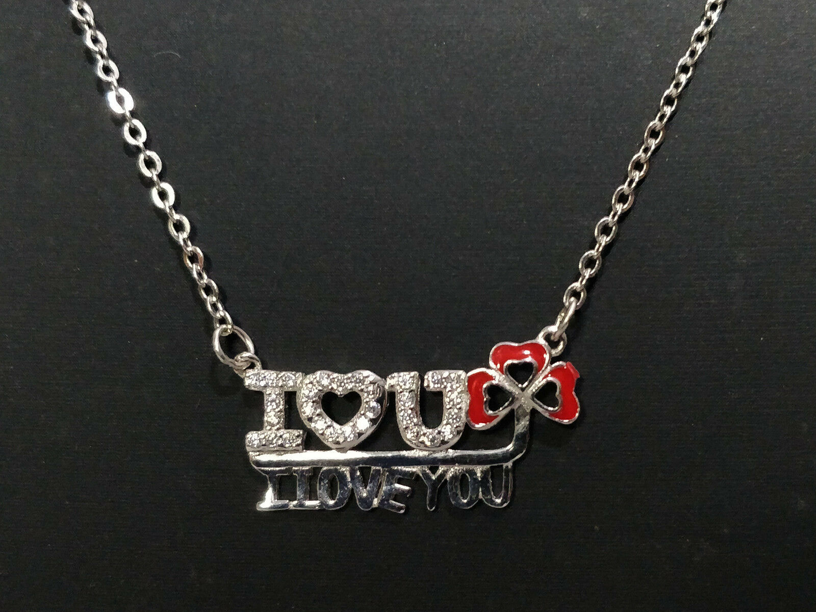 14k White Gold Over Round Cut Diamond I LOVE U Pendant 16" Chain For Women's - atjewels.in