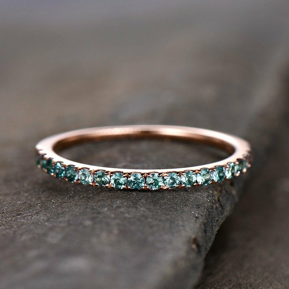 1/2CT Round Cut Green Emerald 14k Rose Gold Over Half Eternity Wedding Band Ring - atjewels.in