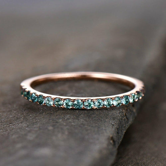 1/2CT Round Cut Green Emerald 14k Rose Gold Over Half Eternity Wedding Band Ring - atjewels.in