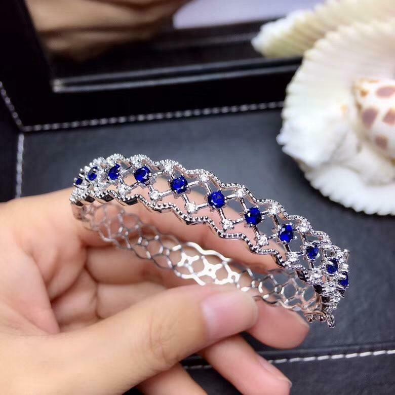 5CT Round Cut Blue Sapphire 14k White Gold Over Diamond Filigree Bangle Bracelet - atjewels.in