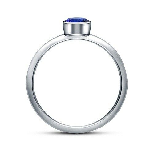 14k White Gold Over Round Cut Blue Sapphire Women's Solitaire Engagement Ring - atjewels.in
