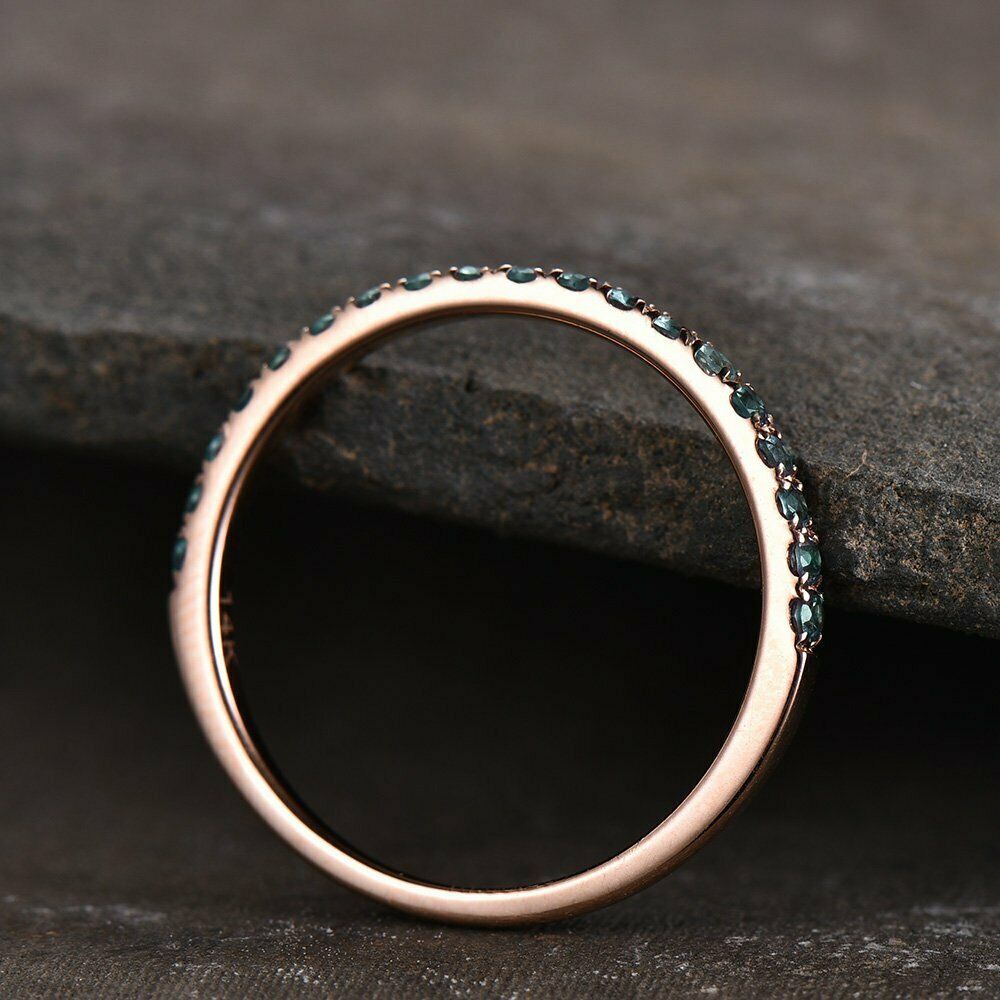 1/2CT Round Cut Green Emerald 14k Rose Gold Over Half Eternity Wedding Band Ring - atjewels.in