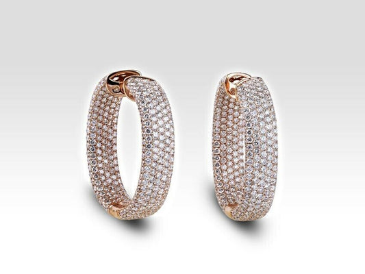 14k Solid Rose Gold Over 3 CT Round Cut Diamond Cluster Party Wear Hoop Earrings - atjewels.in