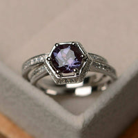 2CT Round Cut Alexandrite 14k Solid White Gold Over Halo Diamond Bridal Ring Set - atjewels.in