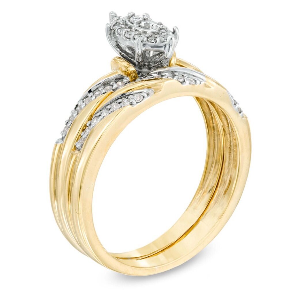 14k Two Tone Gold Over 2 Ct Round Cut Diamond Women's Engagement Ring Band Set - atjewels.in