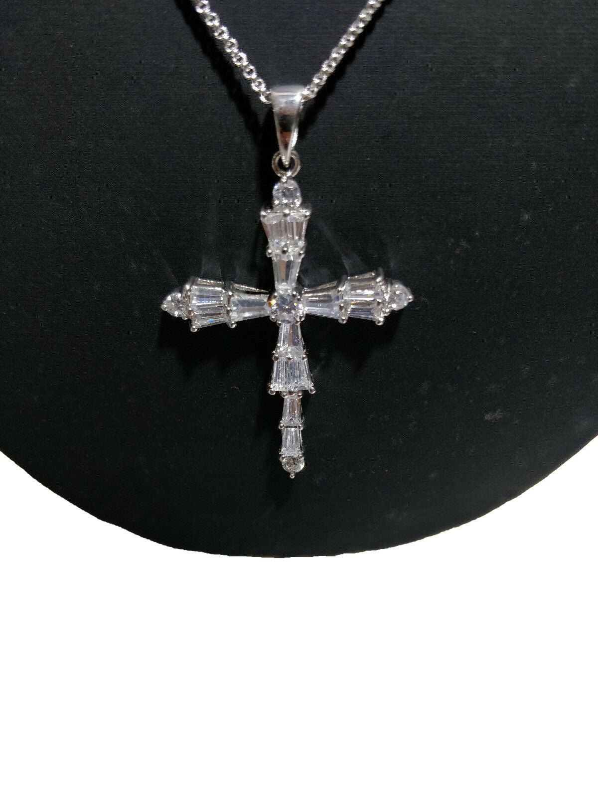 14k White Gold Over 1/2CT Round & Baguette Cut Diamond CROSS Pendant 16" W/Chain - atjewels.in