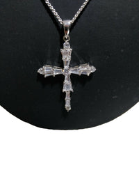 14k White Gold Over 1/2CT Round & Baguette Cut Diamond CROSS Pendant 16" W/Chain - atjewels.in