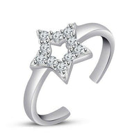 Women's Special 14k White Gold Over Round Cut Diamond Adjustable Star Toe Ring - atjewels.in