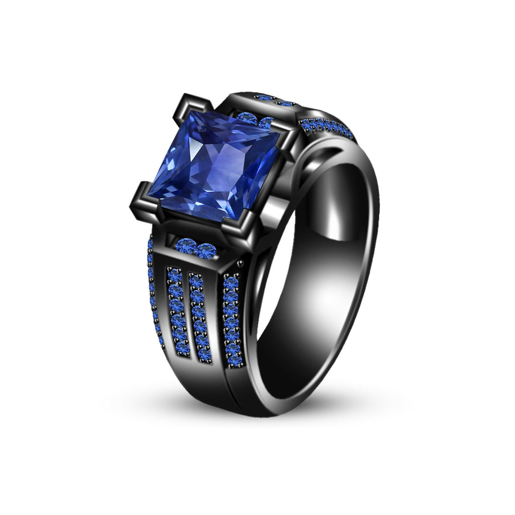 2 CT 14k Black Gold Over Princes & Round Cut Blue Sapphire Engagement Ring - atjewels.in