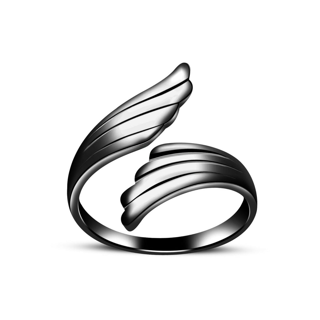 14k Full Black Gold Over Bypass Angel Wing Adjustable Midi Women's Toe Ring - atjewels.in