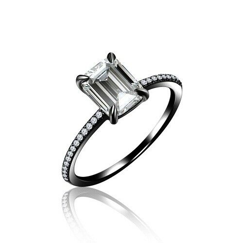 14k Black Gold Over Emerald & Round Diamond Solitaire W/Accents Engagement Ring - atjewels.in